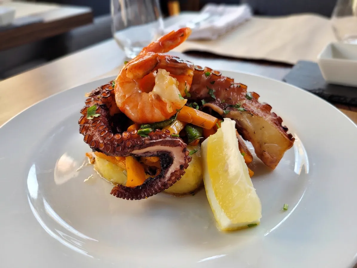 Poulpe grillé et gambas — Restaurant Pont-Don Luis